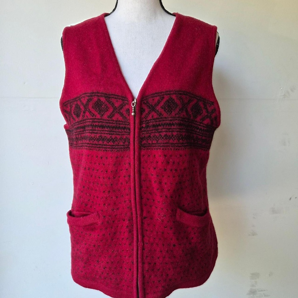 Vintage Jones New York Country Wool Vest Womens Medium Fair Isle Cabincore Ski